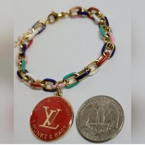 Louis Vuitton Trunks & Bags Red Enamel, Gold Multi Color Bracelet
